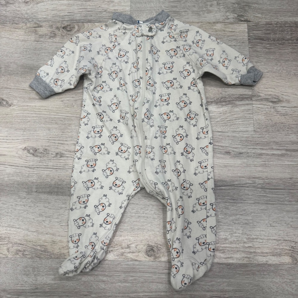 Gerber Organic Cotton Sheep Print Footed Sleeper Gray White 0-3 Months AA3